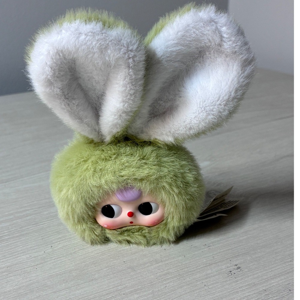Baby Three Plush Doll Keychain Green Bunny Vinyl Face First Generation Toy